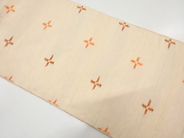 手織り紬　絣柄織り出し　名古屋帯